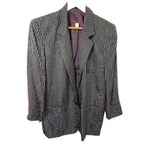 VTG Korean 100% Silk Blue Unstructured Blazer Jacket Boxy Fit Retro Women Sz 10